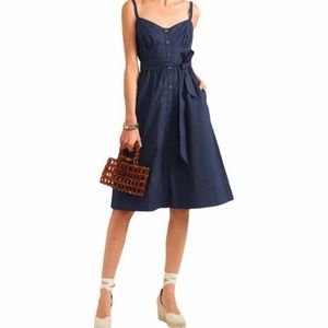 J. Crew Button Front Smocked Dress Size 6 Navy